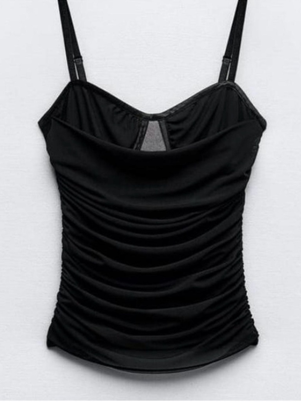 Mesh Corset Ruched Top — Black - Picture 3 of 8